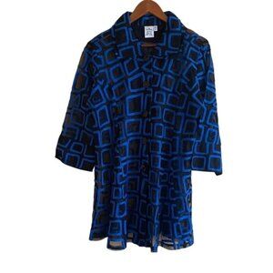 Parsley & Sage Jacket Womans XL Sheer Long Line Collar Button Front Artsy